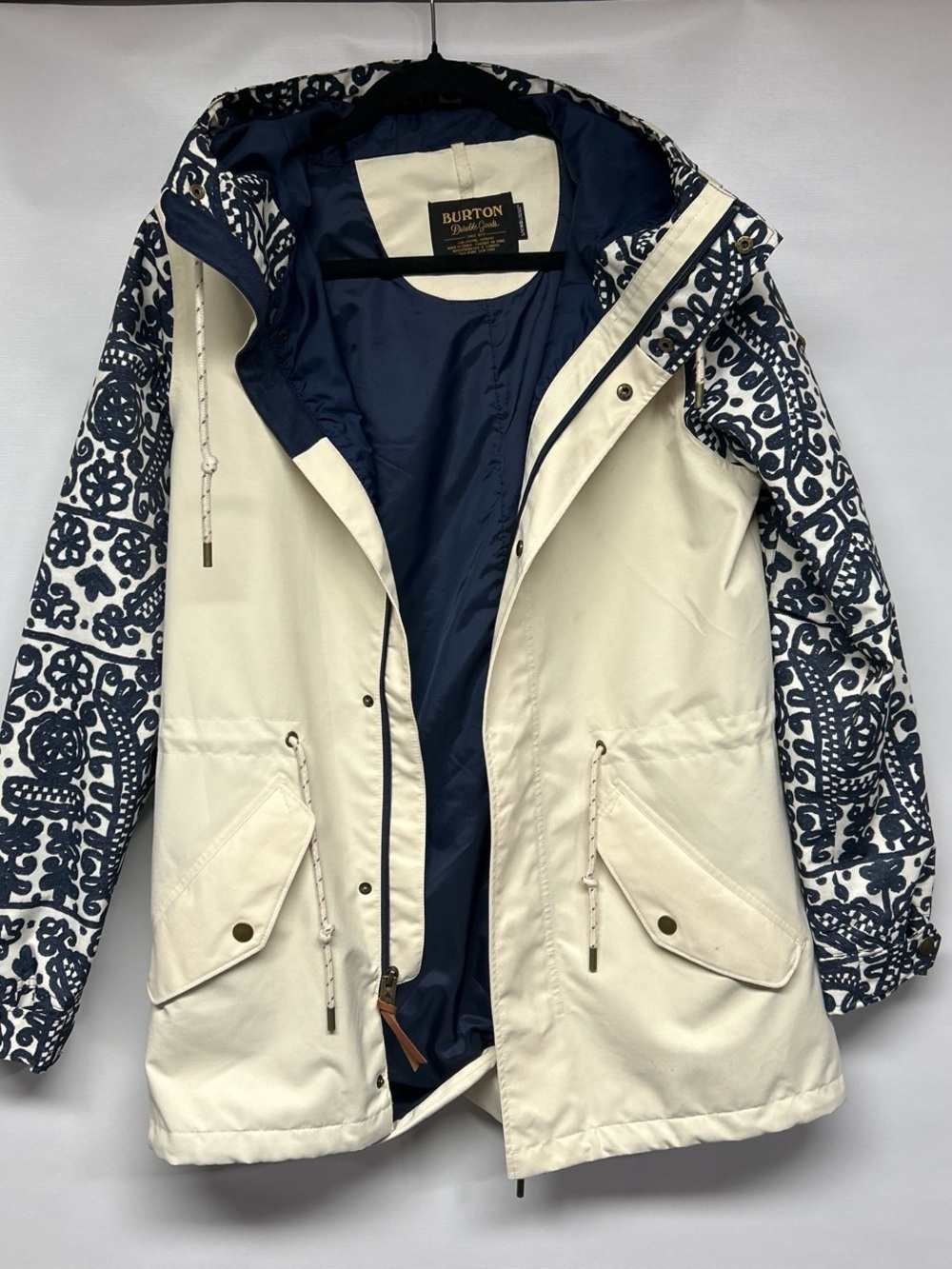 Burton Cream Parka with Navy Printed Sleeves